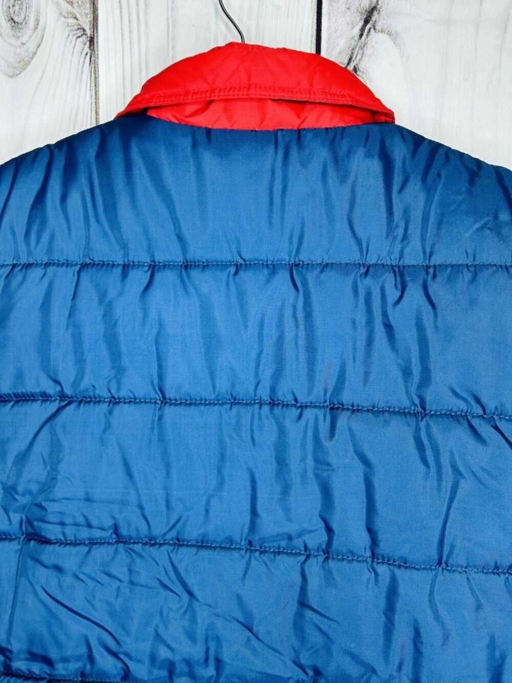Studio 33 Puffer Vest Sz L Navy Blue Red Snap Up Sleeveless Vintage MINT - Picture 8 of 9